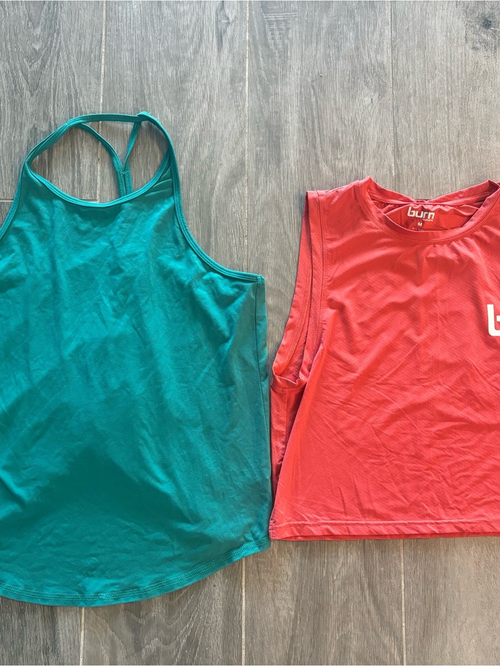 Teal Racerback Tank & Red Burn Muscle Tee - Workout Tops, Burn Boot Camp brand